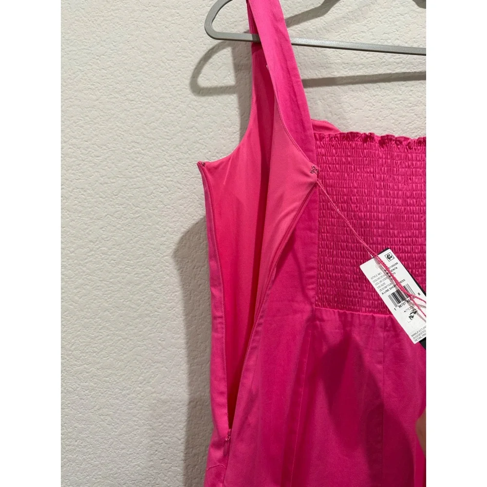 Adrianna Papell A-line Mini Dress Sleeveless Pink Size 12 Bow Square Neck Cotton